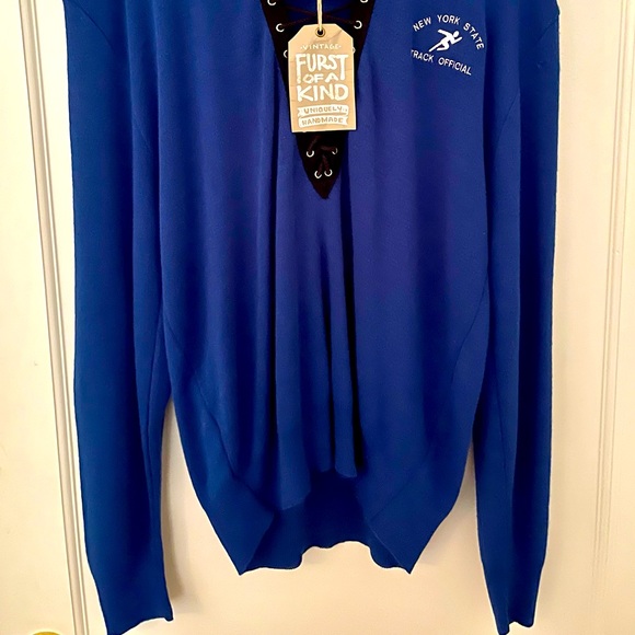 LF BRAND NEW**Royal Blue Laced Up V Neck Sweater - Picture 3 of 4